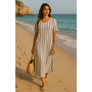 LuLaRoe Striped Midi Dress 2XL Vaca Resort Travel Lounge Soft Teacher Boho Cozy